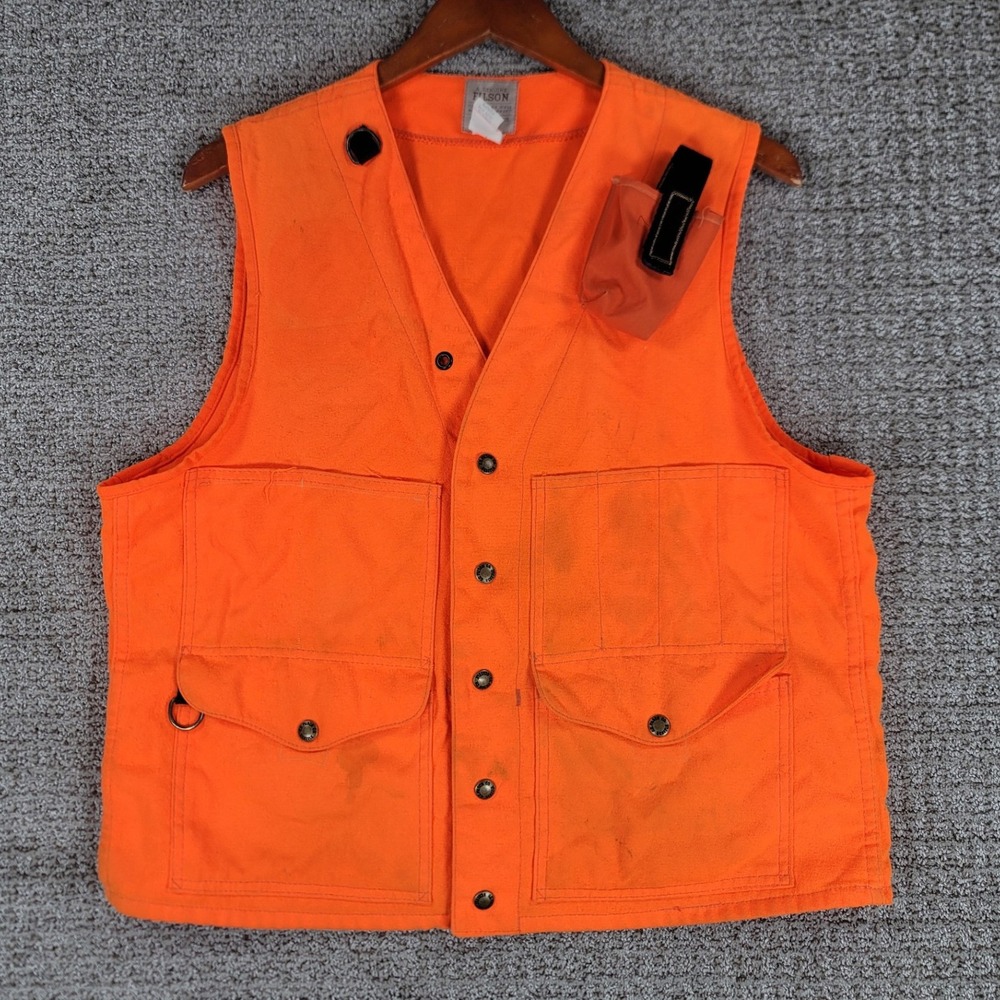 Vintage Filson Mens Style 12 Hunting‎ Vest Orange Acrylic Size 40 Outdoor